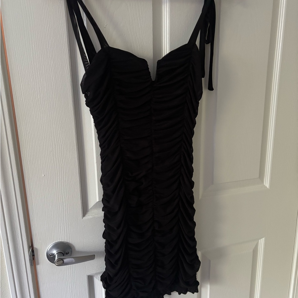 Bebe Elegant Black Ruched Dress